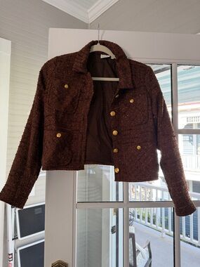 Spartina 449 Brown Tweed boucle Cropped Jacket with Gold Buttons xs
